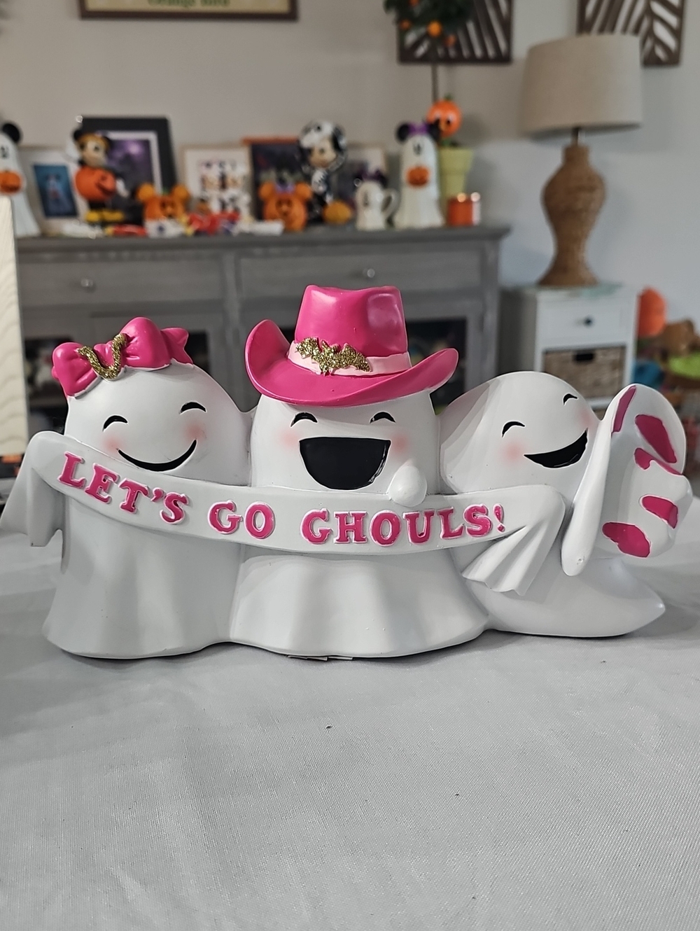 New! Halloween "Let's Go Ghouls" Hot Pink Ghost Trio